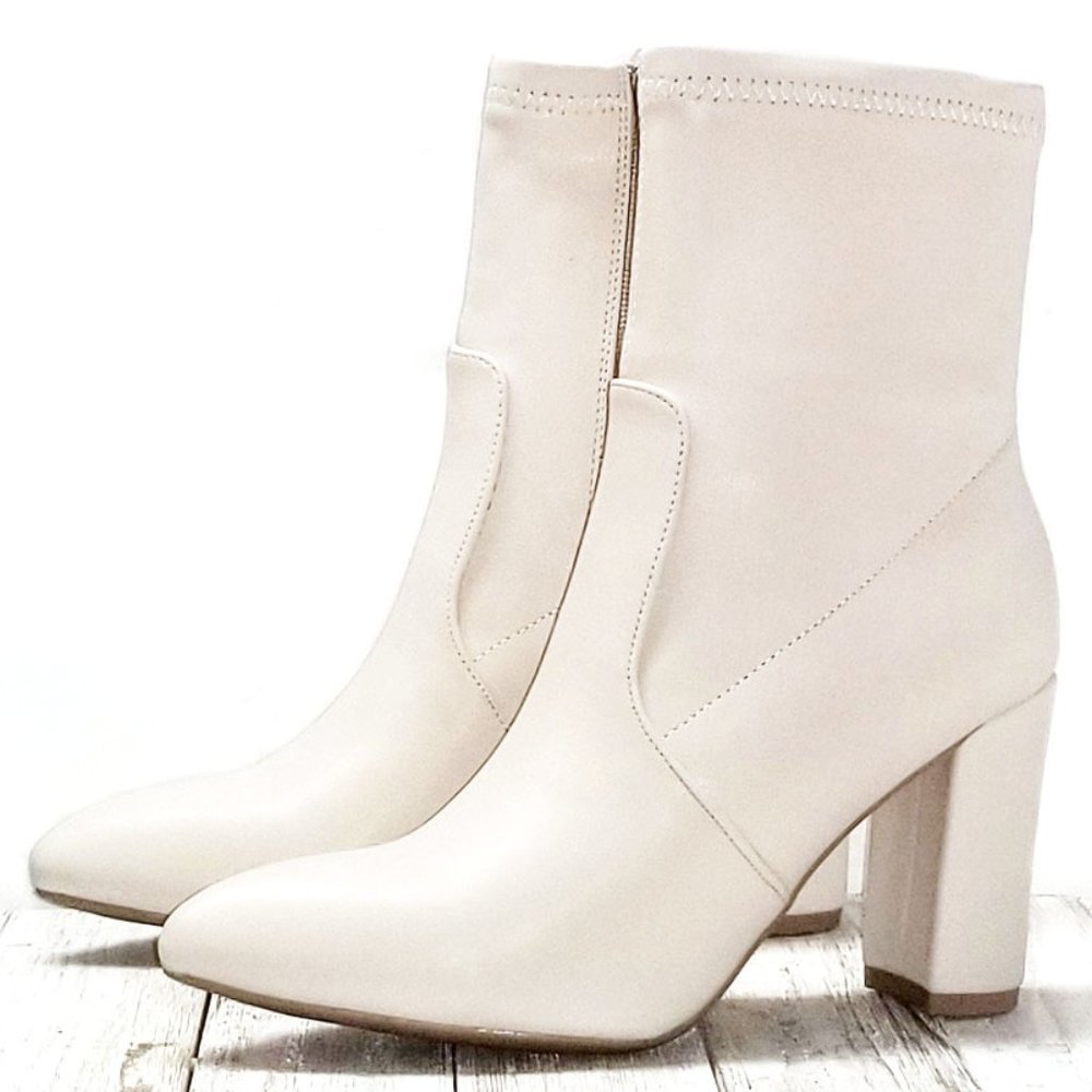 New Ivory Sock Stretchy Point Toe Heel Ankle Boots Booties